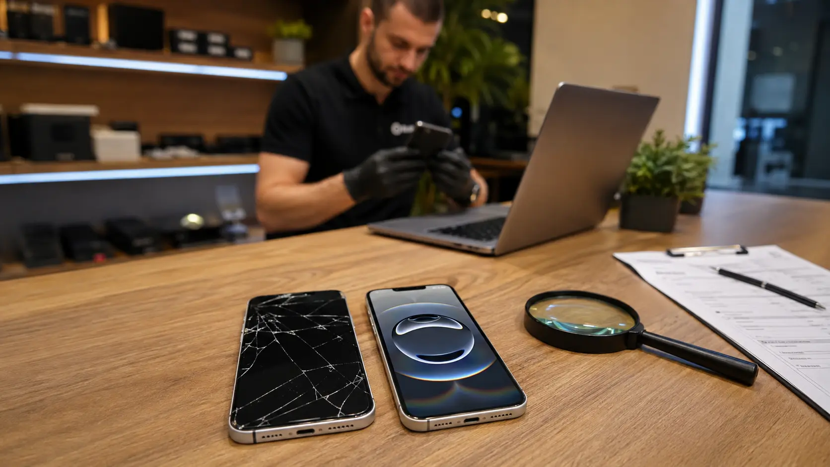 neispravan telefon sa napuklim ekranom pripremljen za procenu i otkup
