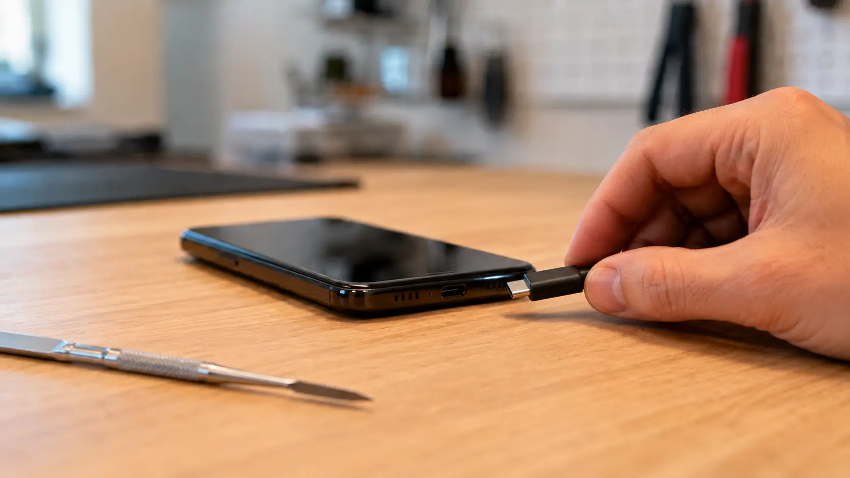 Provera priključka za punjenje telefona USB-C kablom